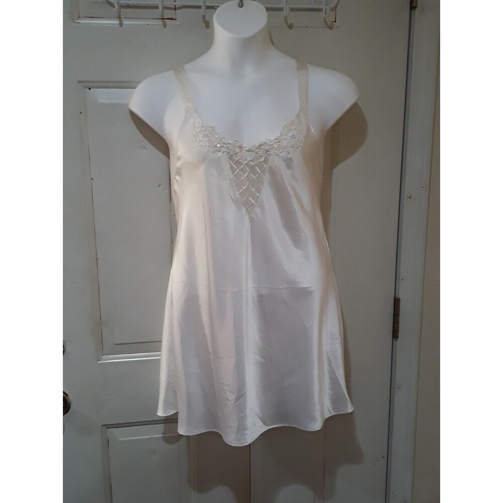 Vintage Sexy VAL MODE Ivory Silky Satin Negligee Chemise Lingerie Baby Doll Sz M